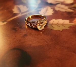 JTV Yellow Labradorite Diamond Accent 18K Gold Over Silver Ring